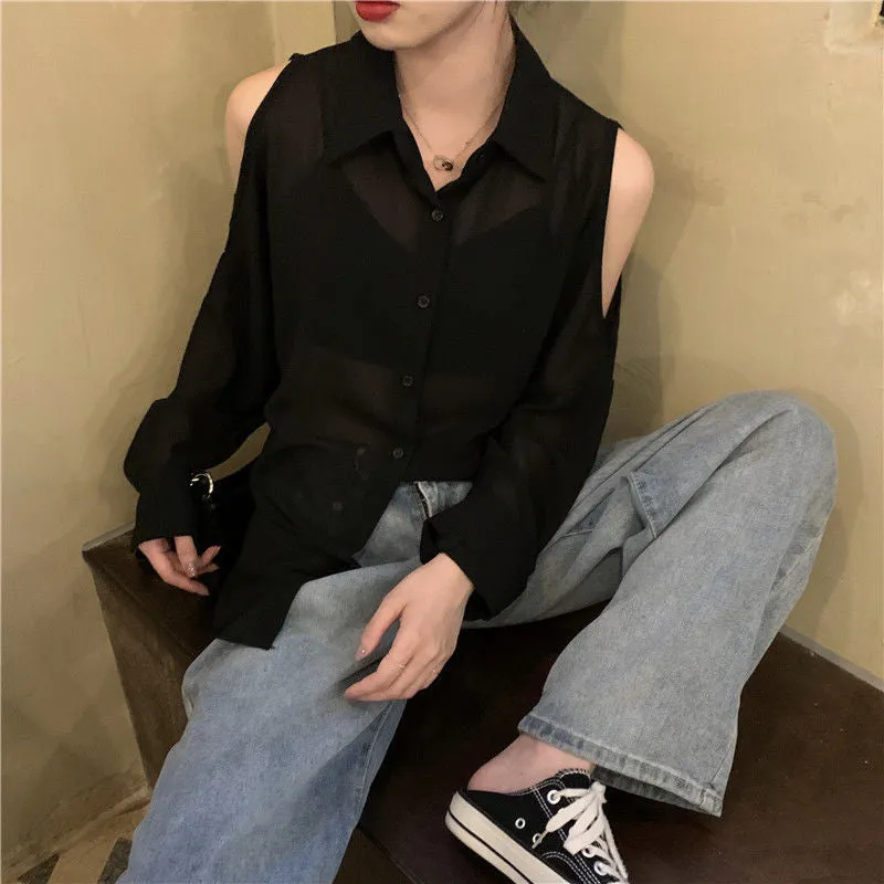 Loose Off Shoulder Chiffon Blouse Shirts