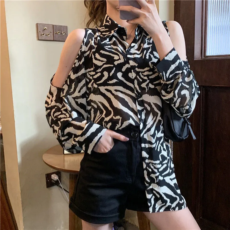 Loose Off Shoulder Chiffon Blouse Shirts