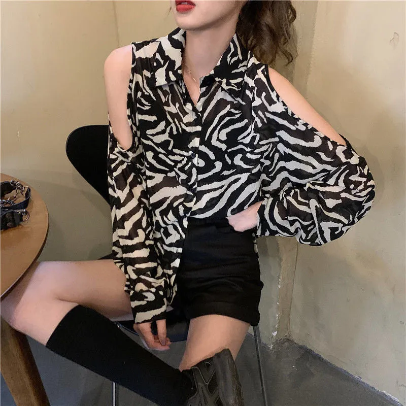 Loose Off Shoulder Chiffon Blouse Shirts