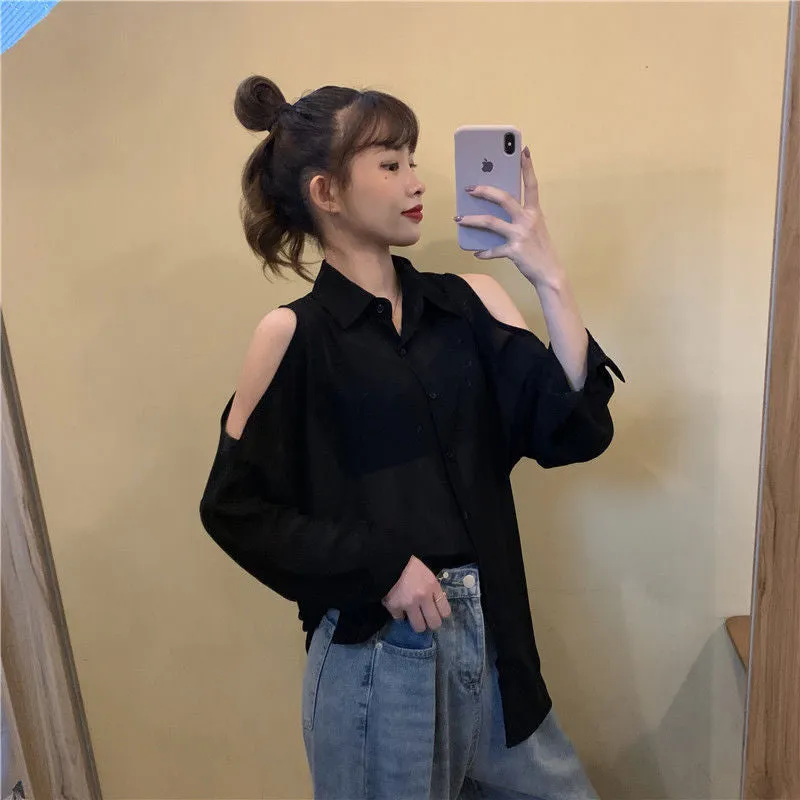 Loose Off Shoulder Chiffon Blouse Shirts