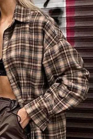 Loose Retro Long Plaid Shirt