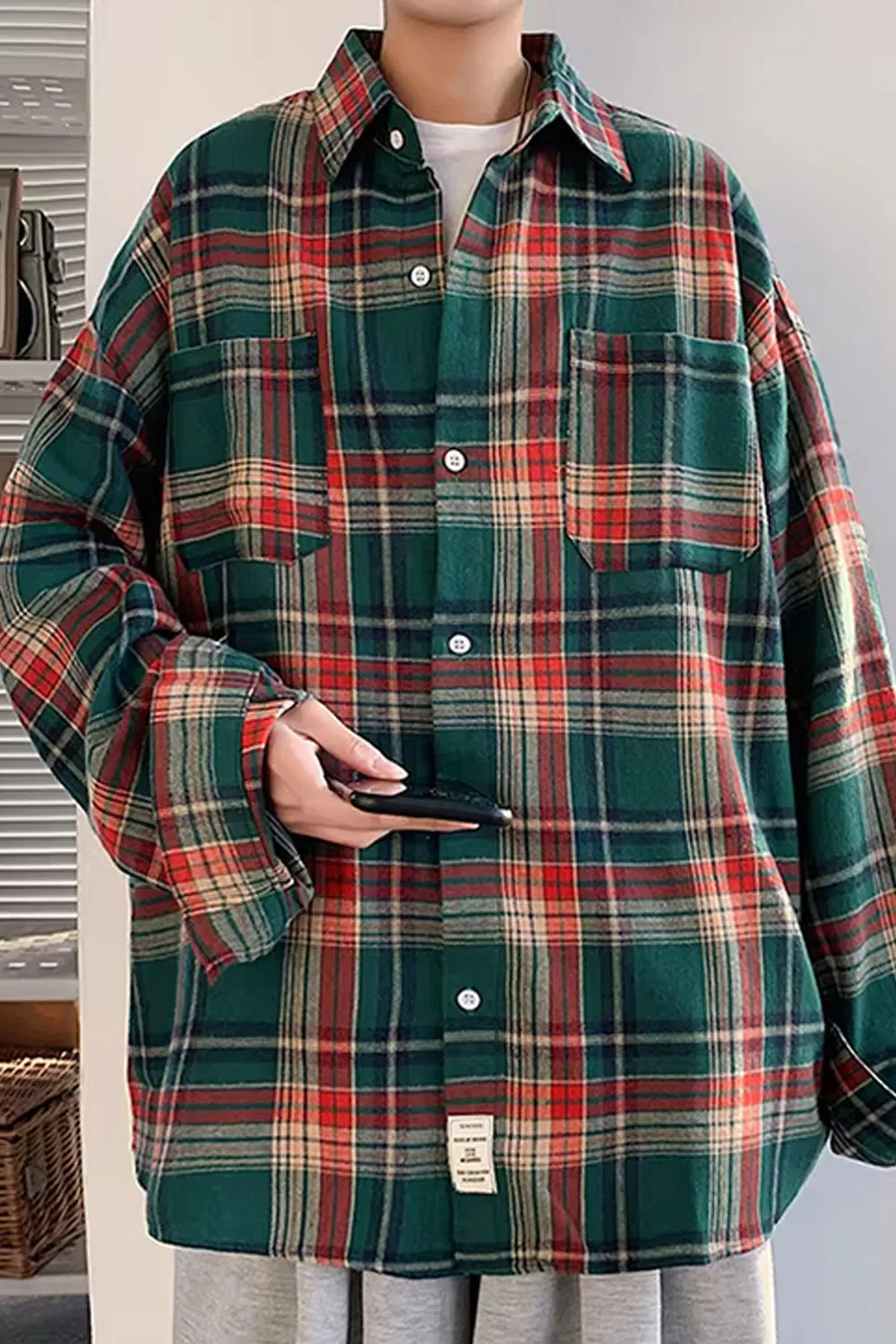 Loose Vintage Plaid Men Shirt