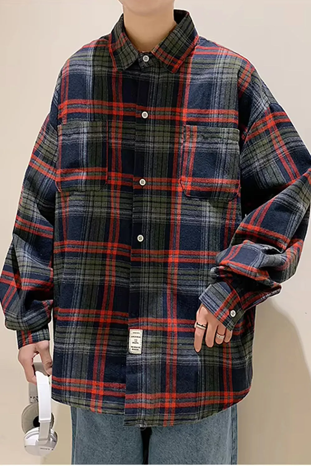 Loose Vintage Plaid Men Shirt