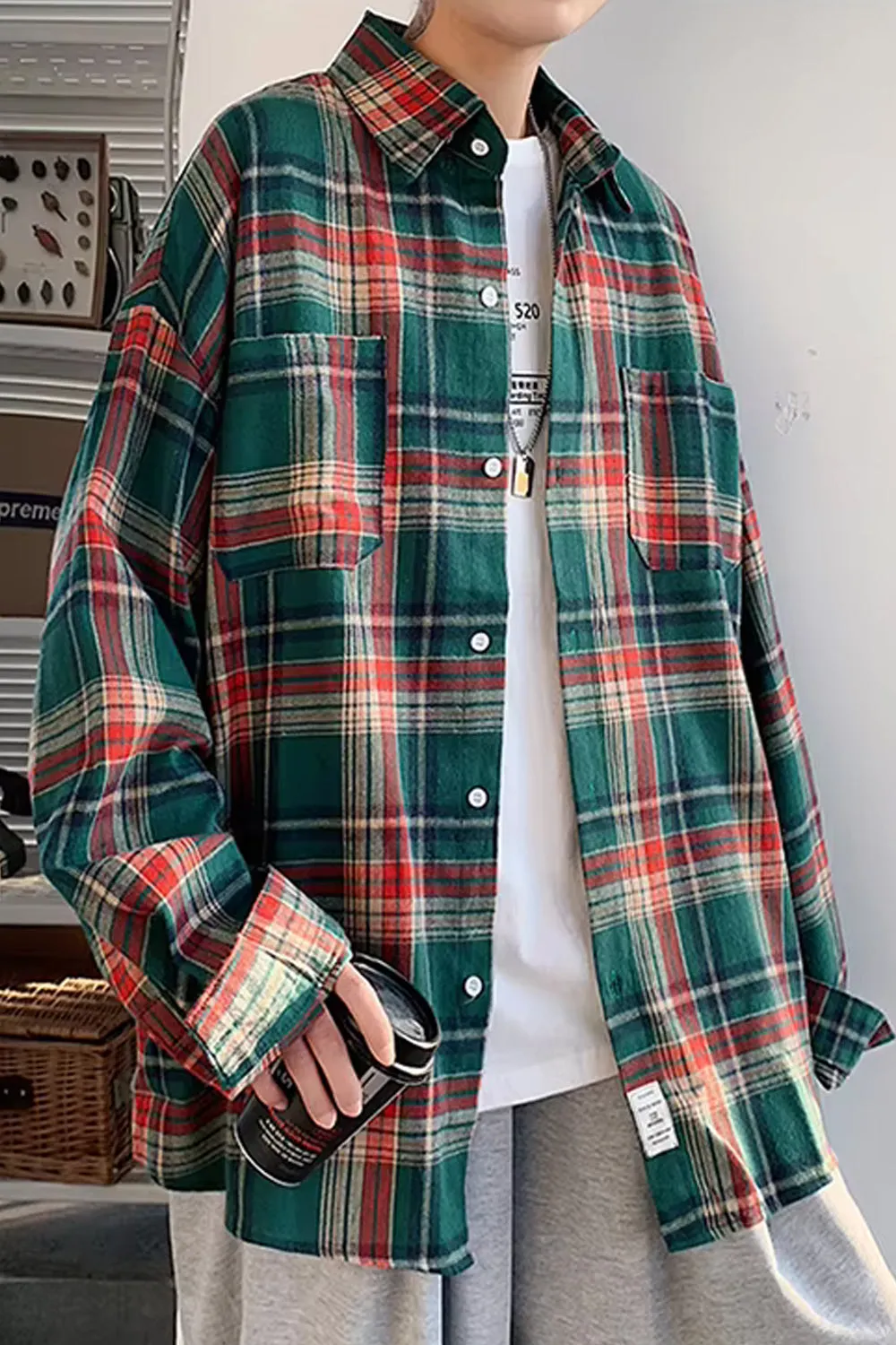 Loose Vintage Plaid Men Shirt
