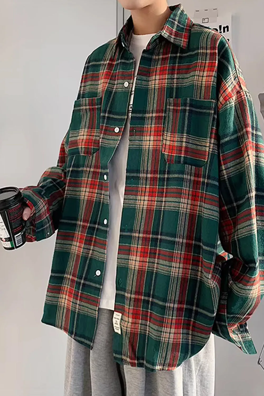 Loose Vintage Plaid Men Shirt