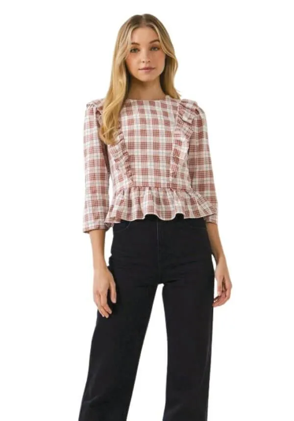 Lucy Ruffle Plaid Blouse