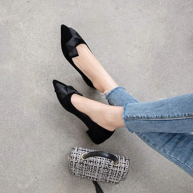 Luxury brand high heels shoes women's pumps kid suede butterfly-knot elegant women dress daily wear cozy pumps zapaptos mujer