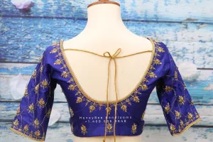 Maggam work designer blouse - Pattu Saree Blouse -Maggam work blouse - work blouse - Saree Blouse - royal blue Saree Blouse - blue Blouse