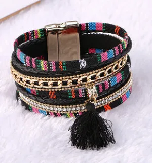 Magnetic Leather bracelets & bangles Bohemian Boho Multilayer Bracelets Jewelry for Women Men Gift