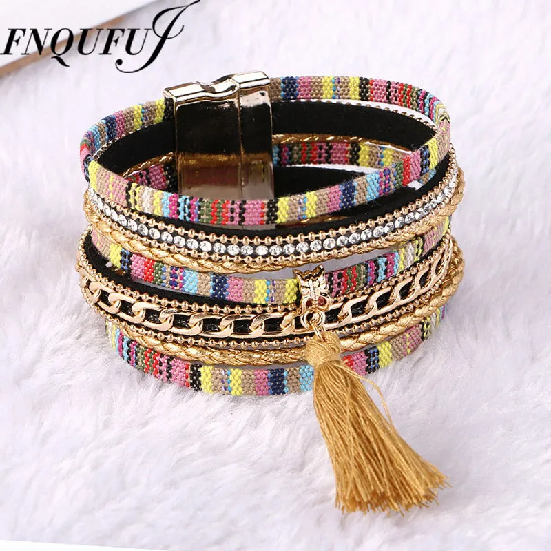 Magnetic Leather bracelets & bangles Bohemian Boho Multilayer Bracelets Jewelry for Women Men Gift