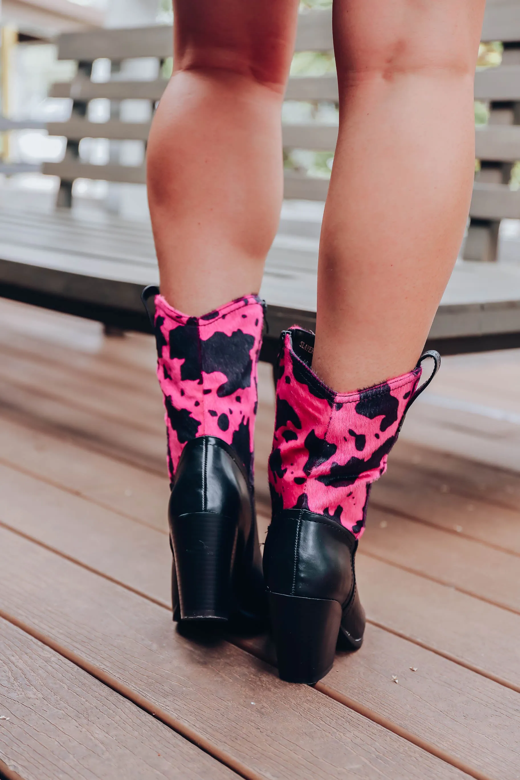 Magnolia Cow Print Boots - Hot Pink/Black