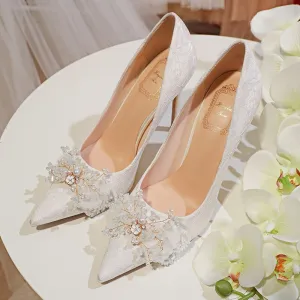 Main White Dress Bridal Rhinestone Single Shoes Thin Heel