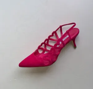 Manolo Blahnik Wonka Hearts Pink Suede Sandals Fuchsia sale heels