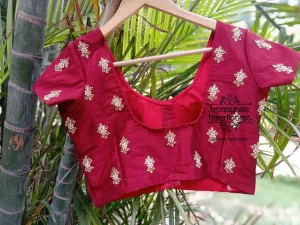 Maroon pearl work blouse from HoneyBee Handlooms
