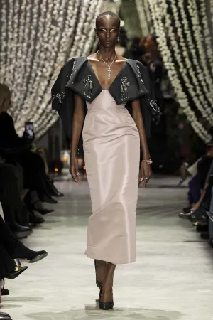 Mauve and Black Faille Cocktail Dress with Preciosa Crystals Jhoti Embroidery
