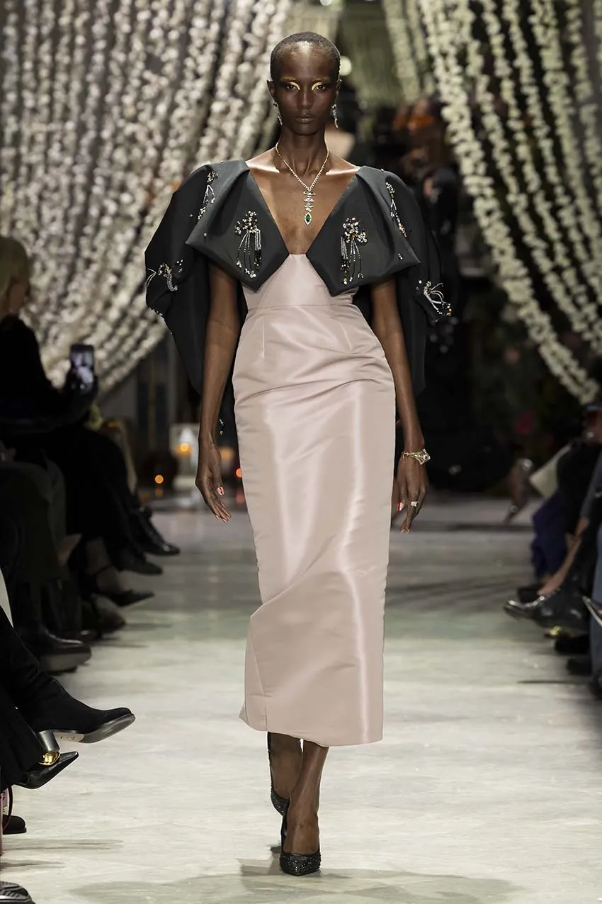 Mauve and Black Faille Cocktail Dress with Preciosa Crystals Jhoti Embroidery