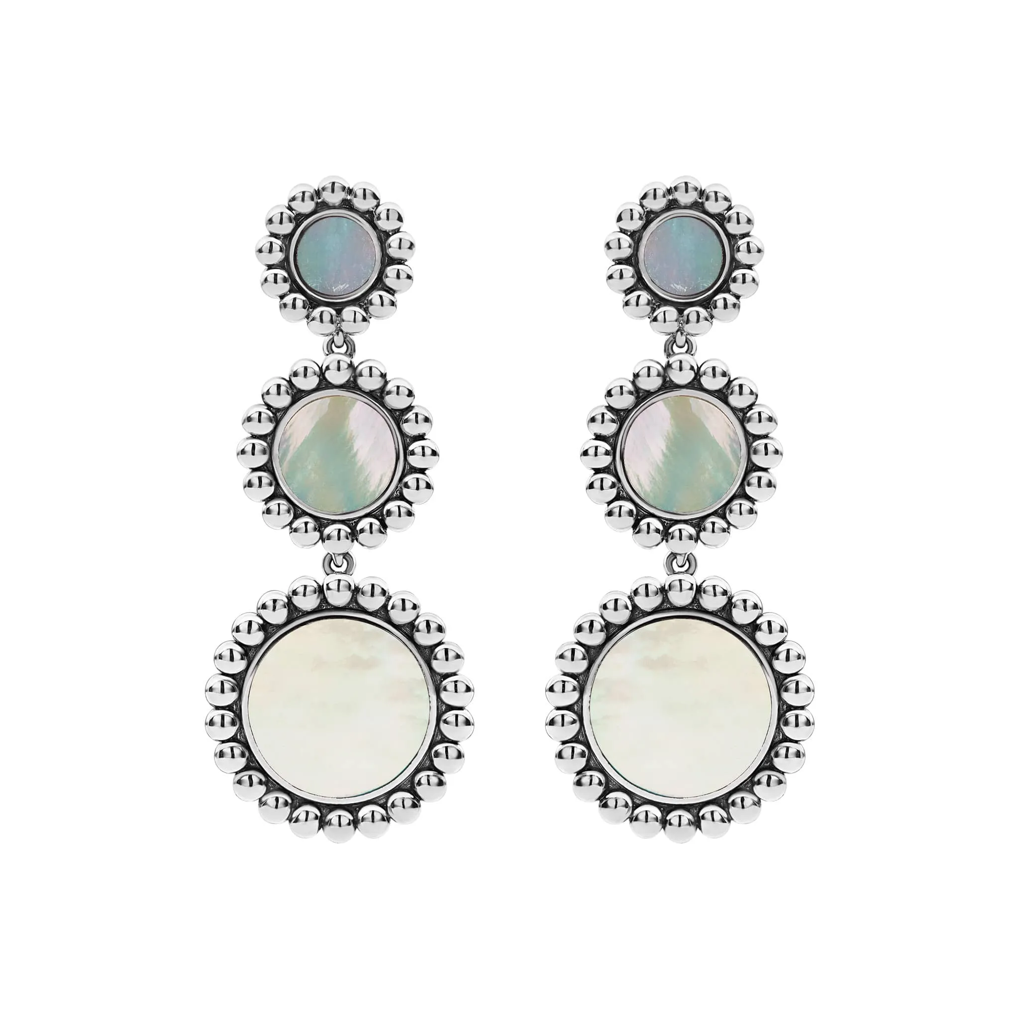 Maya Three Mother of Pearl Circle Drop Earrings