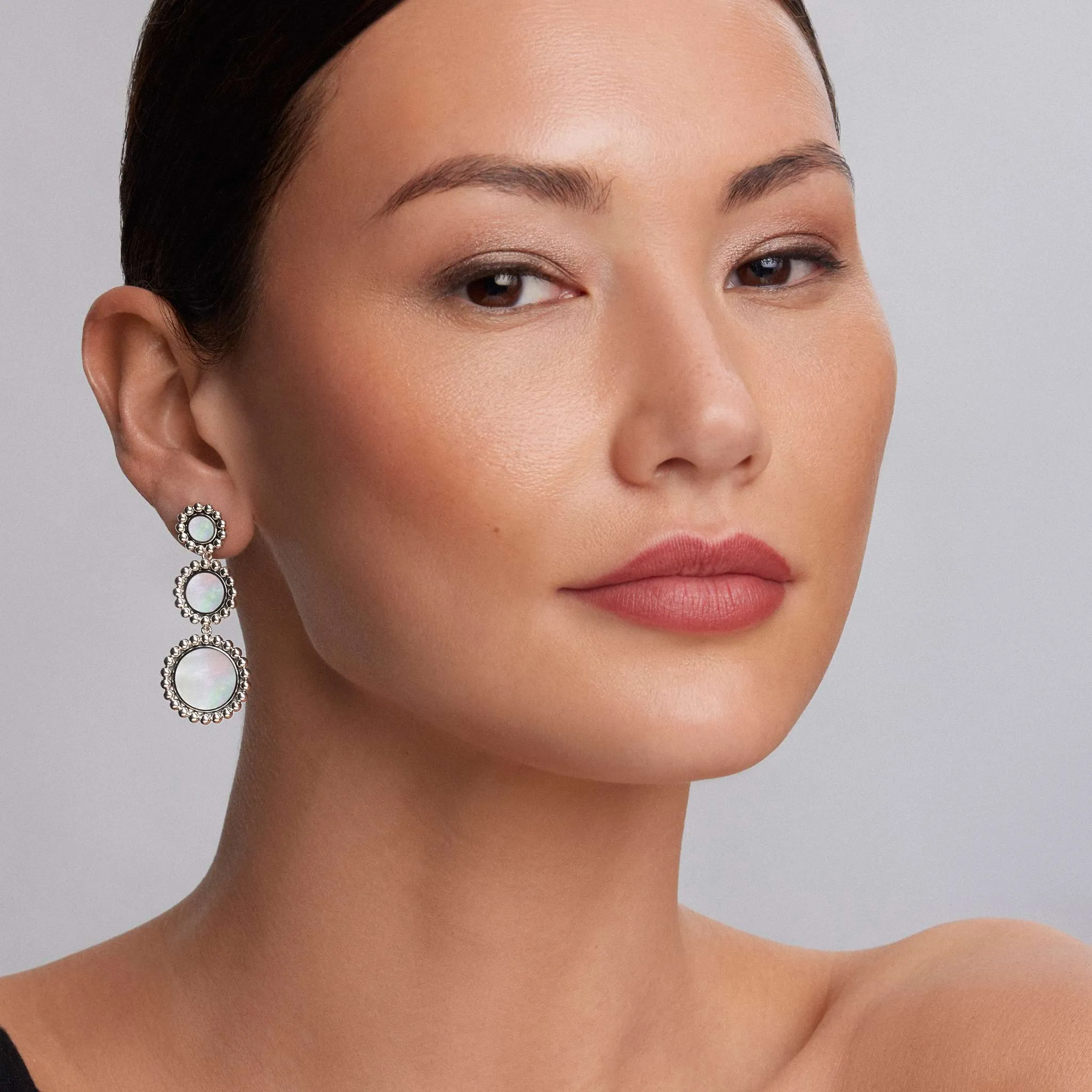 Maya Three Mother of Pearl Circle Drop Earrings