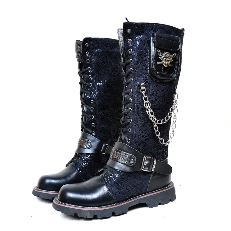 Men Military Combat Metal Skull Buckle Motorcycle Punk High Boots