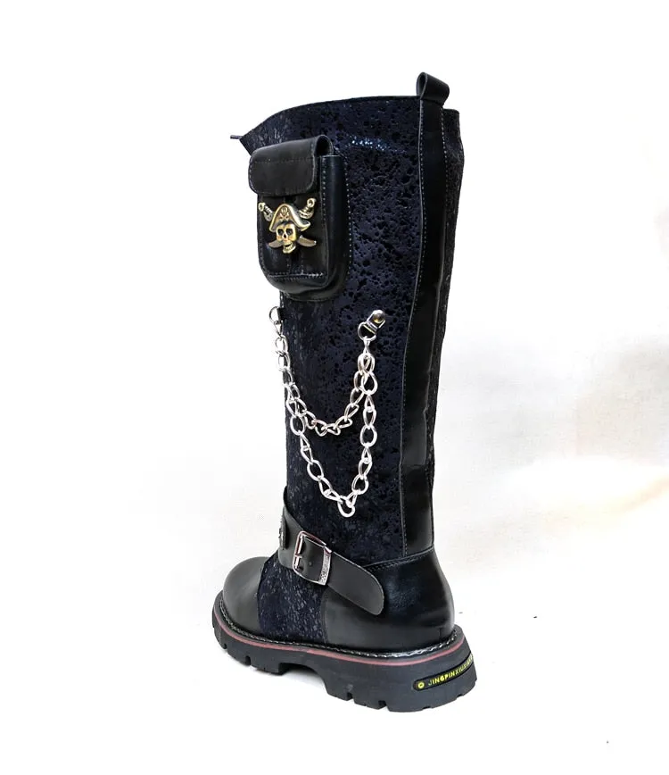 Men Military Combat Metal Skull Buckle Motorcycle Punk High Boots