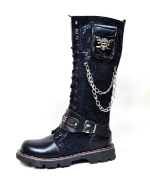 Men Military Combat Metal Skull Buckle Motorcycle Punk High Boots