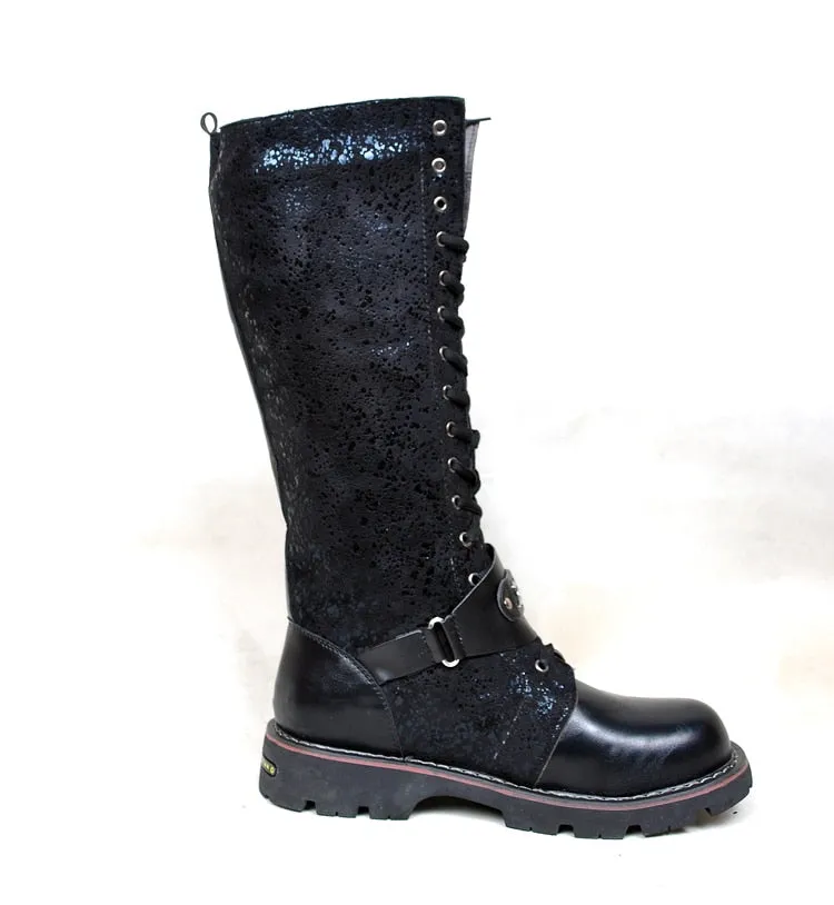Men Military Combat Metal Skull Buckle Motorcycle Punk High Boots