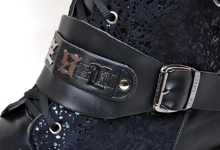 Men Military Combat Metal Skull Buckle Motorcycle Punk High Boots
