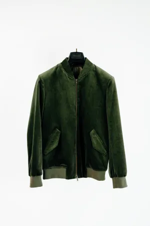 Men - Suede Military Green Bomber Jacket