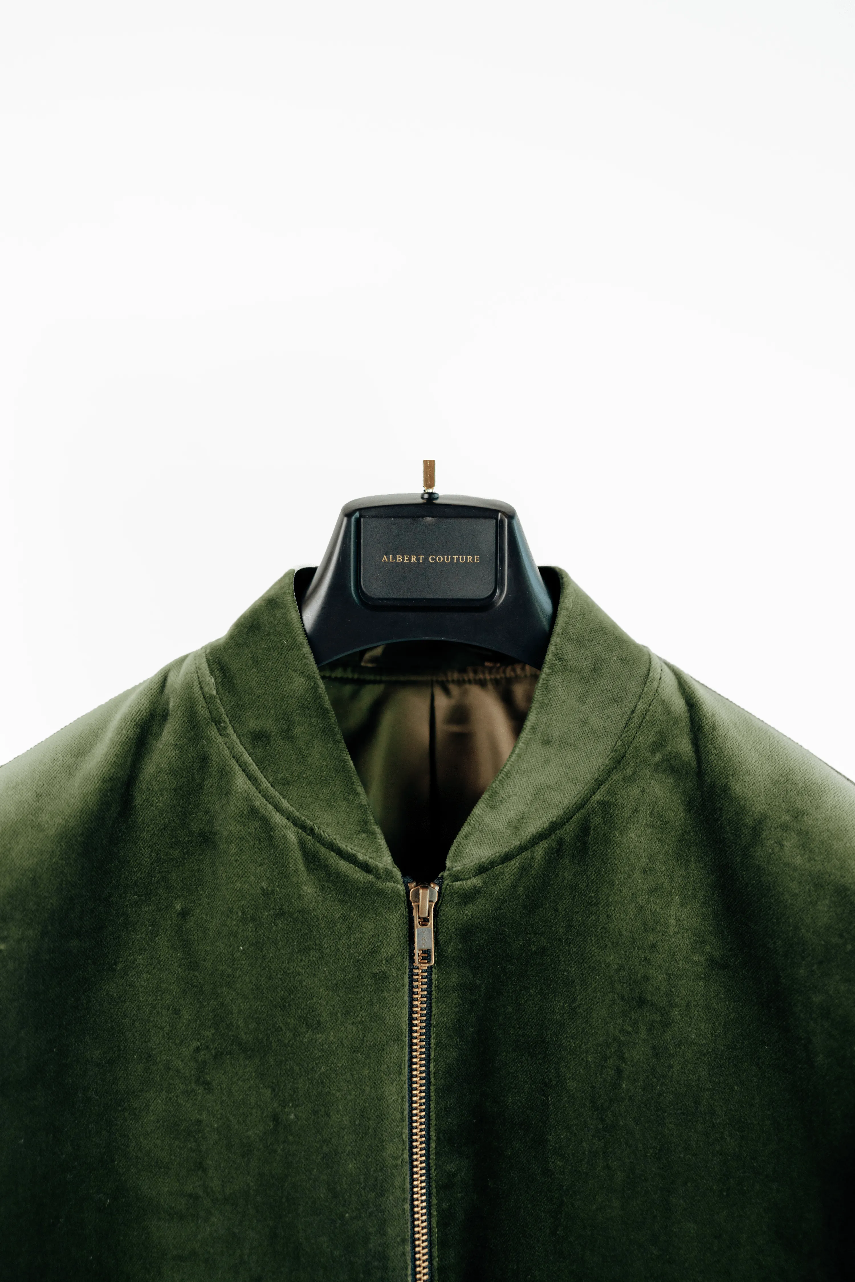 Men - Suede Military Green Bomber Jacket