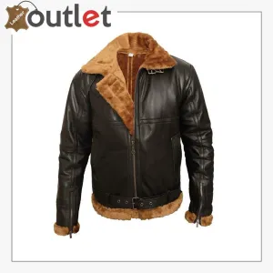 MEN'S Aviator B3 brown shaded sheepskin fur leather bomber flying jacket