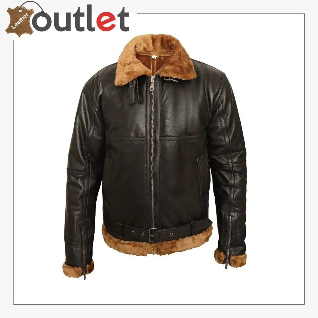 MEN'S Aviator B3 brown shaded sheepskin fur leather bomber flying jacket
