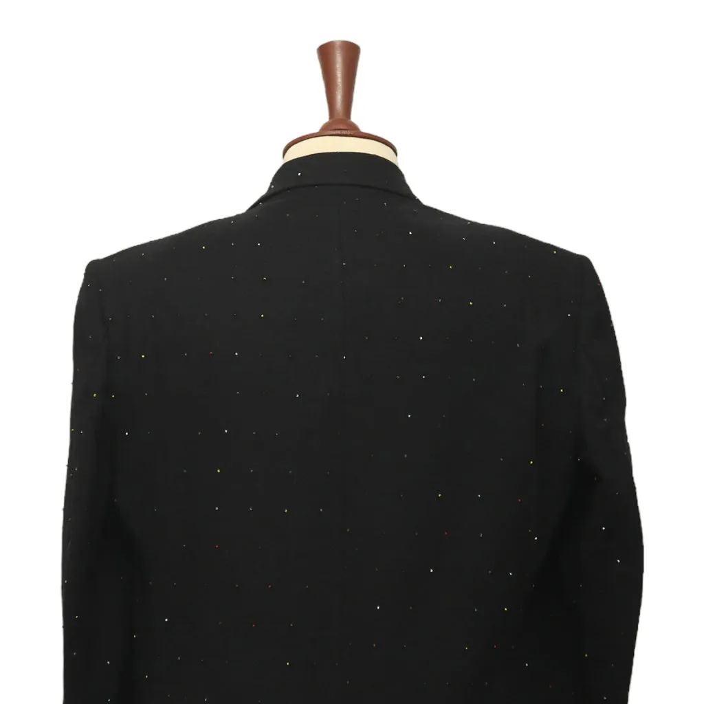 Mens Blazer Black Beads Wool 2 Button Designer Dress Formal Tuxedo Suit Jacket Wedding Sport Coat 44R