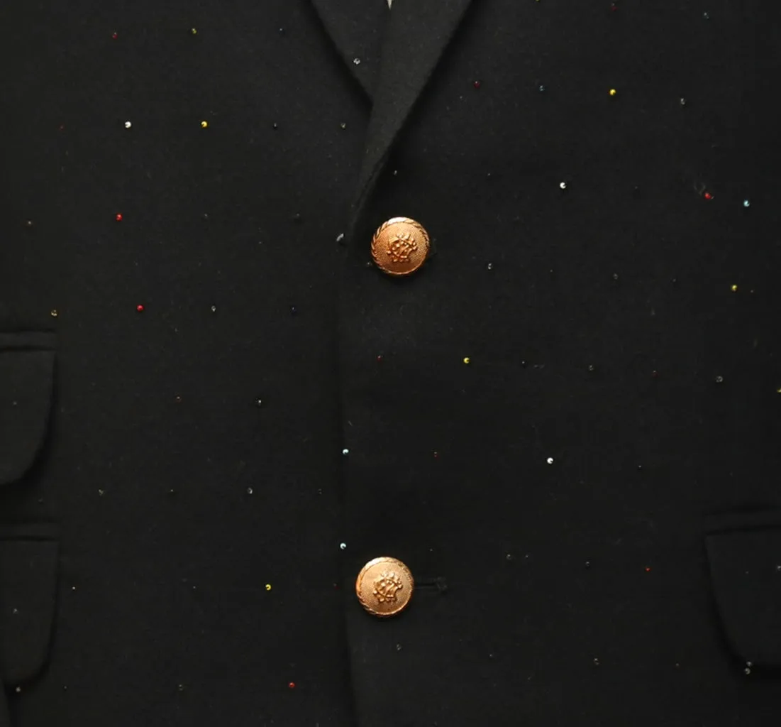 Mens Blazer Black Beads Wool 2 Button Designer Dress Formal Tuxedo Suit Jacket Wedding Sport Coat 44R