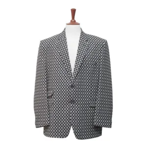 Mens Blazer Blue Gray Plaid Check Wool 2 Button Dress Formal Suit Jacket Wedding Sport Coat 48R