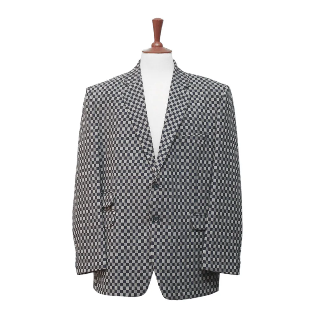 Mens Blazer Blue Gray Plaid Check Wool 2 Button Dress Formal Suit Jacket Wedding Sport Coat 48R