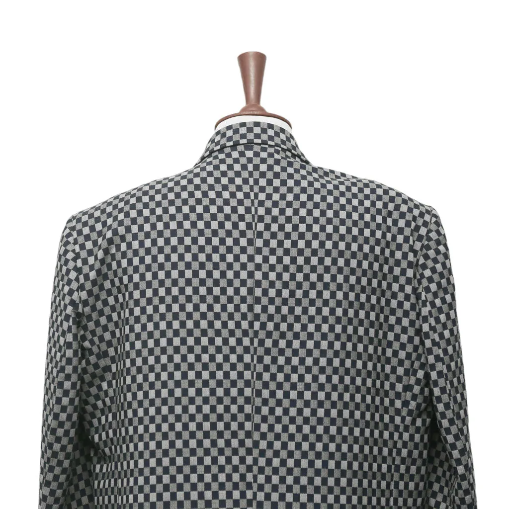 Mens Blazer Blue Gray Plaid Check Wool 2 Button Dress Formal Suit Jacket Wedding Sport Coat 48R