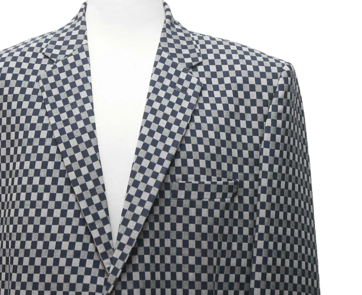 Mens Blazer Blue Gray Plaid Check Wool 2 Button Dress Formal Suit Jacket Wedding Sport Coat 48R