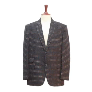 Mens Blazer Blue Orange Polka Dot Wool Dress Formal Suit Jacket Wedding Sport Coat 46R
