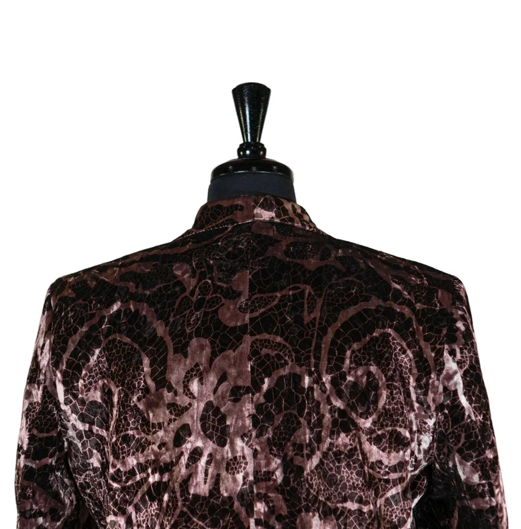 Mens Blazer Brown Geometric Abstract Velvet Dress Formal 2 Button Jacket Wedding Sport Coat 42R