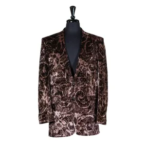 Mens Blazer Brown Geometric Abstract Velvet Dress Formal 2 Button Jacket Wedding Sport Coat 42R