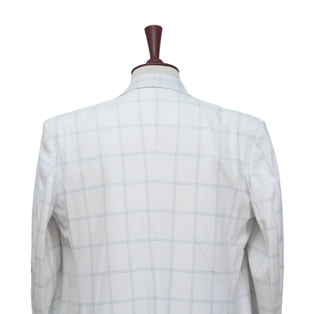 Mens Blazer White Blue Plaid Check Wool 2 Button Formal Dress Suit Jacket Wedding Sport Coat 44R