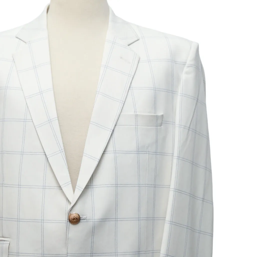 Mens Blazer White Blue Plaid Check Wool 2 Button Formal Dress Suit Jacket Wedding Sport Coat 44R