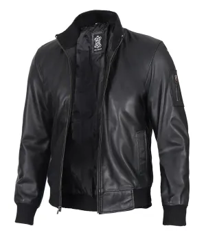 Men's Cafe Racer Black Cowhide Leather Bomber Jacket