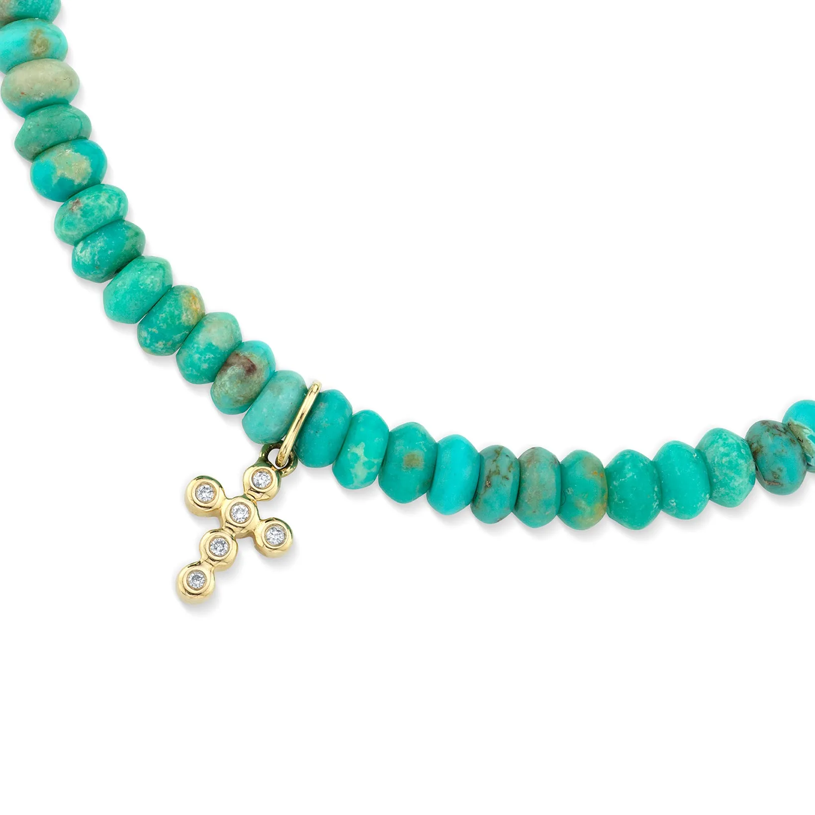 Men's Collection Gold & Diamond Mini Cross on Turquoise