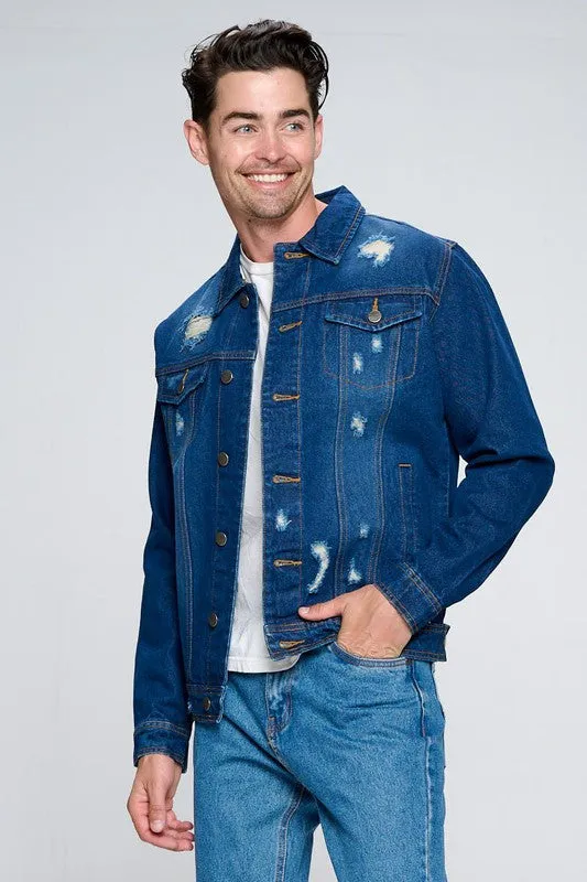 Men's Denim Jacket with Distressed