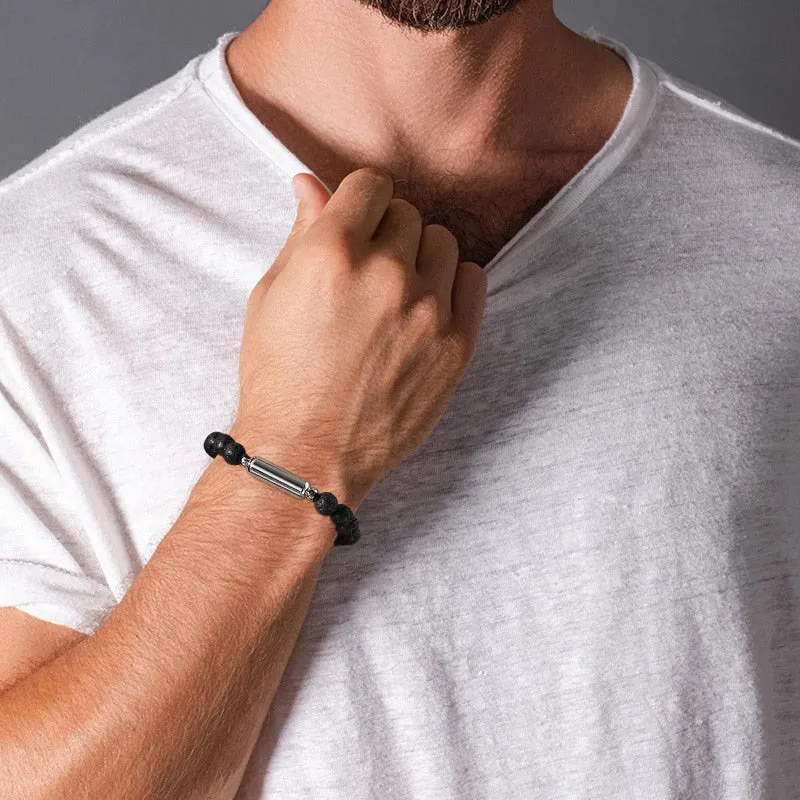 Men's Lava Stone Beads Urn Bracelet