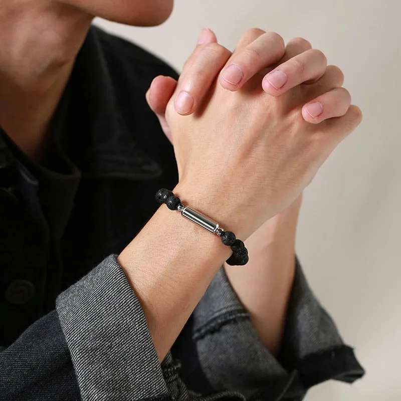 Men's Lava Stone Beads Urn Bracelet
