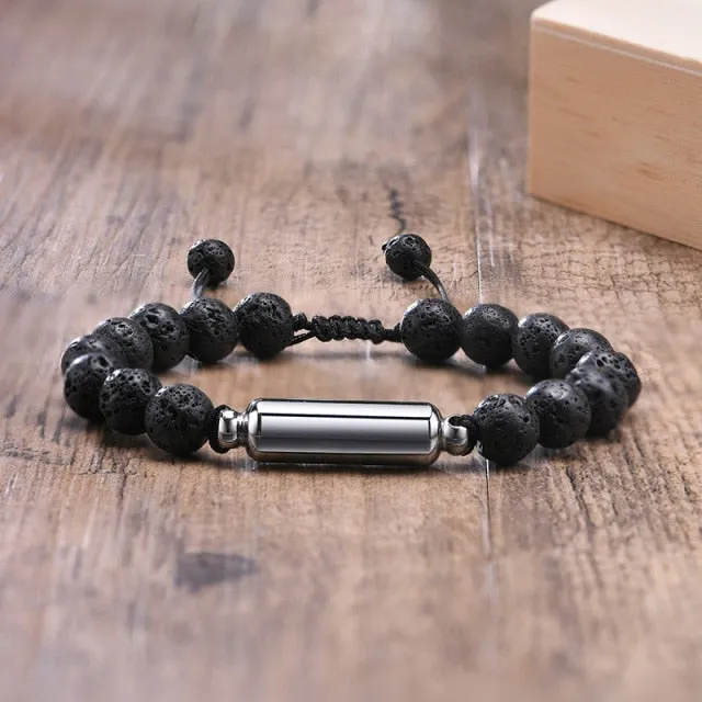 Men's Lava Stone Beads Urn Bracelet
