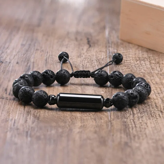 Men's Lava Stone Beads Urn Bracelet