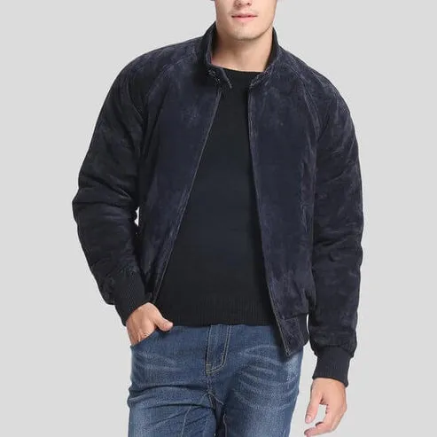 Men's Navy Suede Bomber Jacket